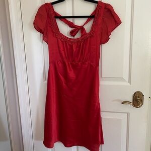 Free People Red Satin Square Neckline Mini Dress